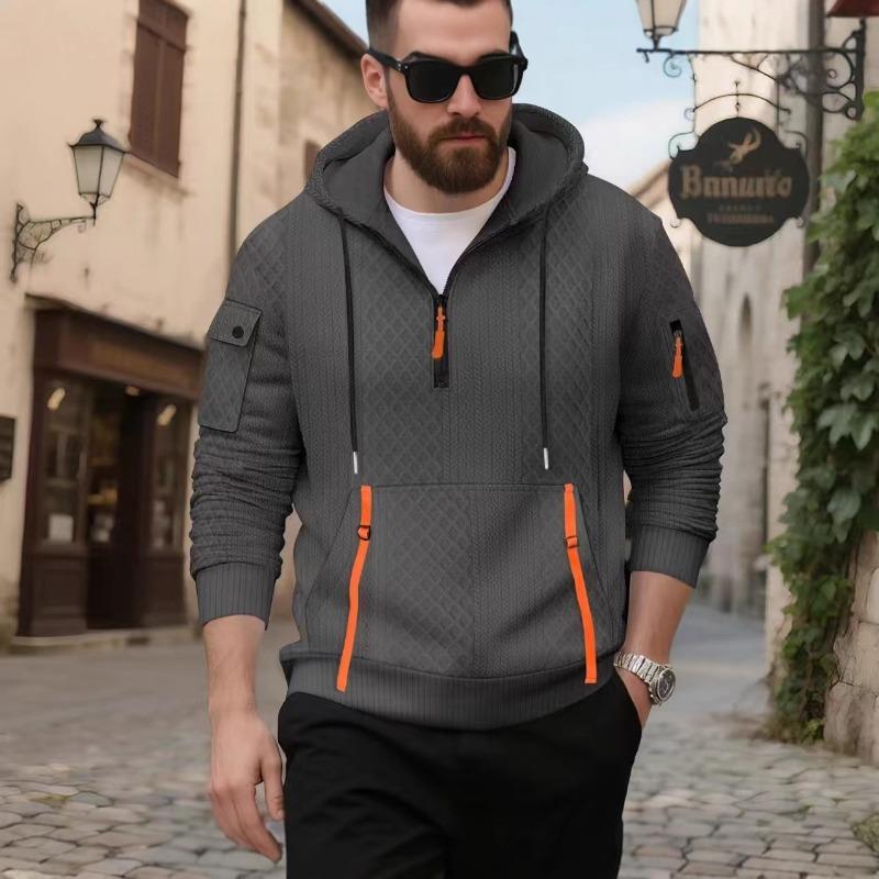 

Autumn and Winter Hooded Sweatshirt Pullover Zipper Shirt Jacquard American Multi-pocket Casual Sports Top S сірий колір