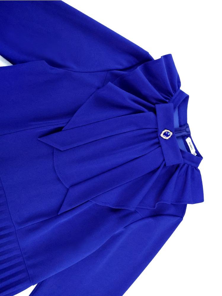 Elegant Women A Line Pleated Dresses Ruffles Big Bow Long Sleeves Church Evening Party Birthday Wedding Guest Autum New Occasion