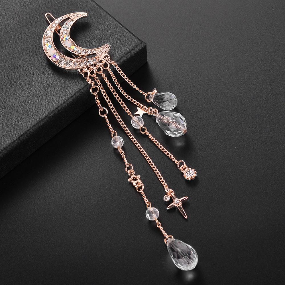 New Moon Crystal Rhinestone Beads Dangle Hairpin Hair Clip Women Bridal Jewelry New Moon Crystal Rhinestone Beads Dangle Hairpin Hair Clip Women Bridal Jewelry