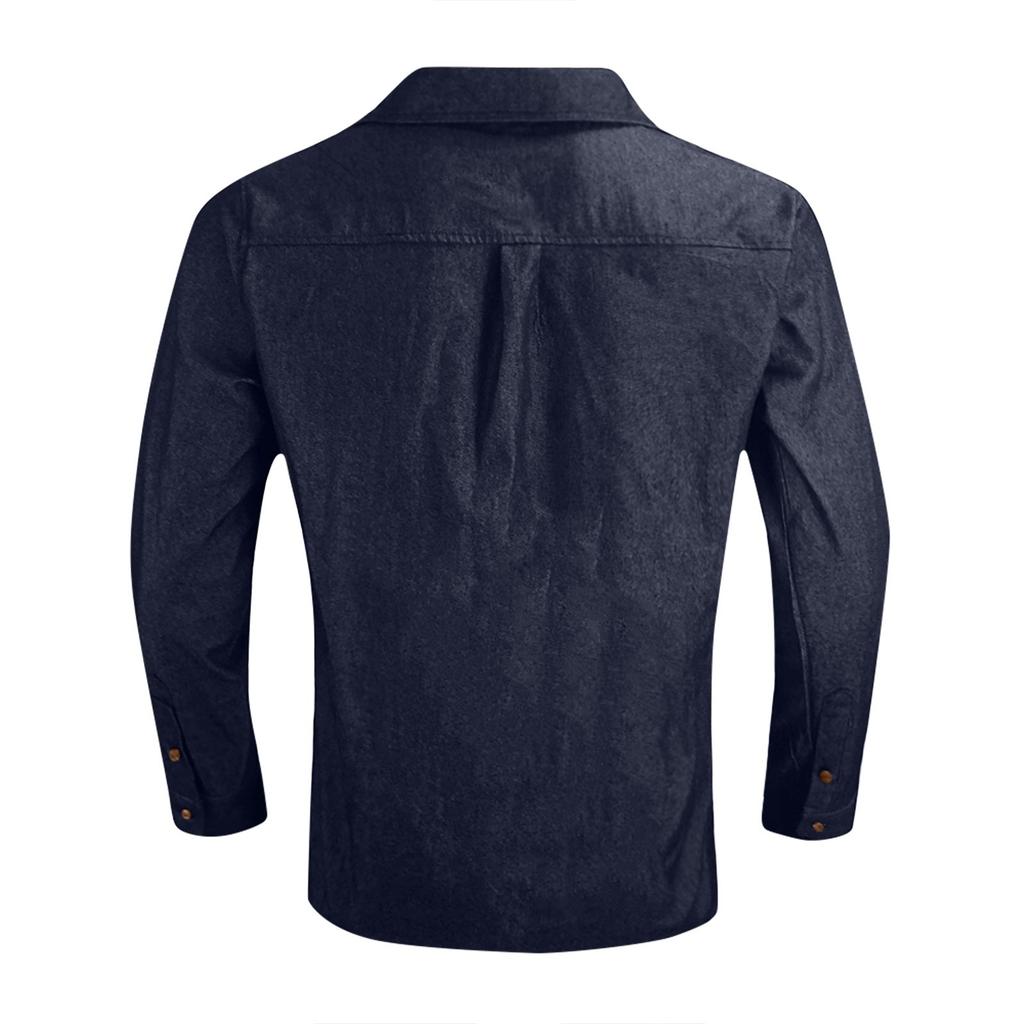 Pánská letní jednobarevná košile s klopou a dlouhým rukávem Pánská ležérní módní košile s dlouhým rukávem