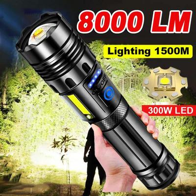 Portable Flashlight High Lumen 8000LM Torch Zoomable Lamp Powerful Lantern Rechargeable Torch Light Self-protection Flash Lights