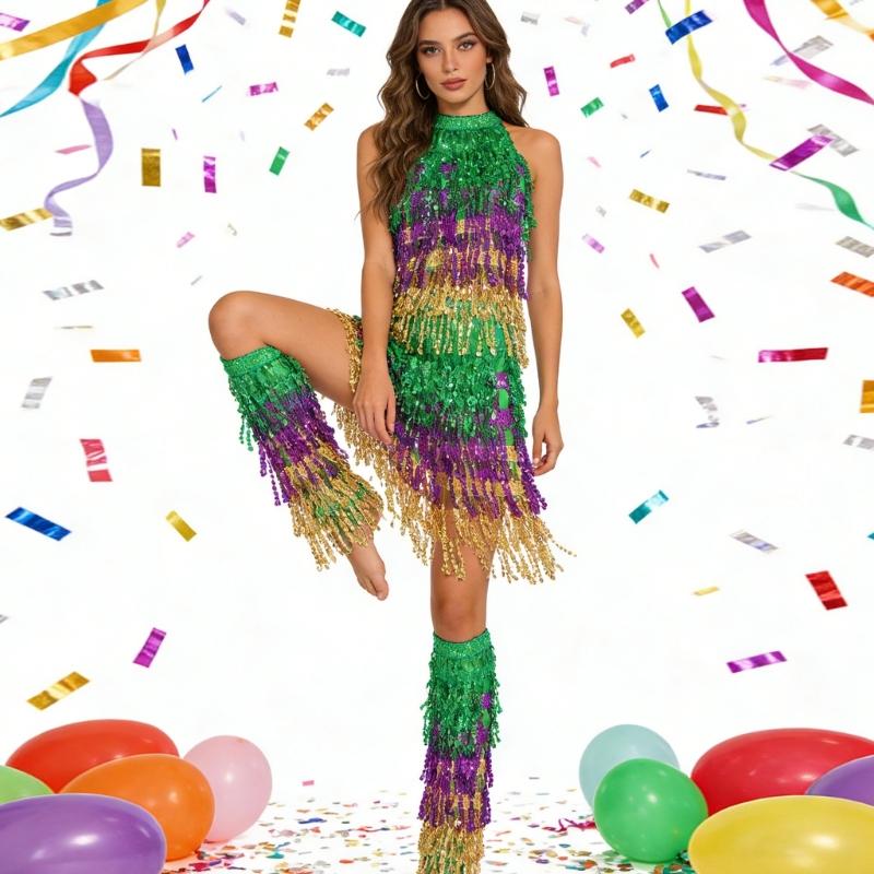Dynamic Light Reflective Sequins Leg Warmer Covers Outfit For Stage Shows Halloween Parties Dance Performances