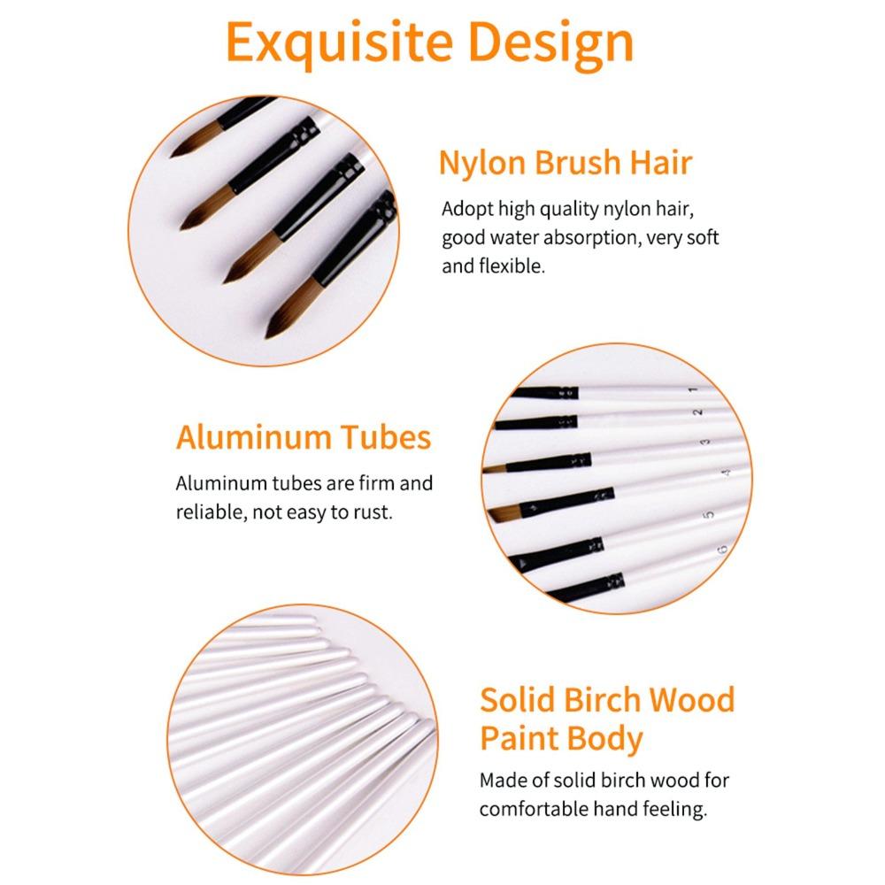 1Set Round / Angled Tip Paint Brushes Nylon Fiber Professional Painting Kits Painting