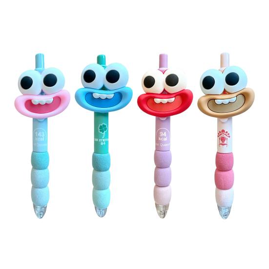 

4Pcs Retractable Gel Pen Cute Big Mouth Eyes 0.5mm Black Ink Pen for Students Office Comfort Grip Smooth Writing Novelty Stationery Gift for Teens 4pcs