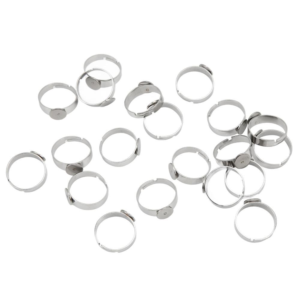 20pcs Adjustable Design Blank Ring Flat Base Stainless Steel Ring Flat Ring Base Creative Projects