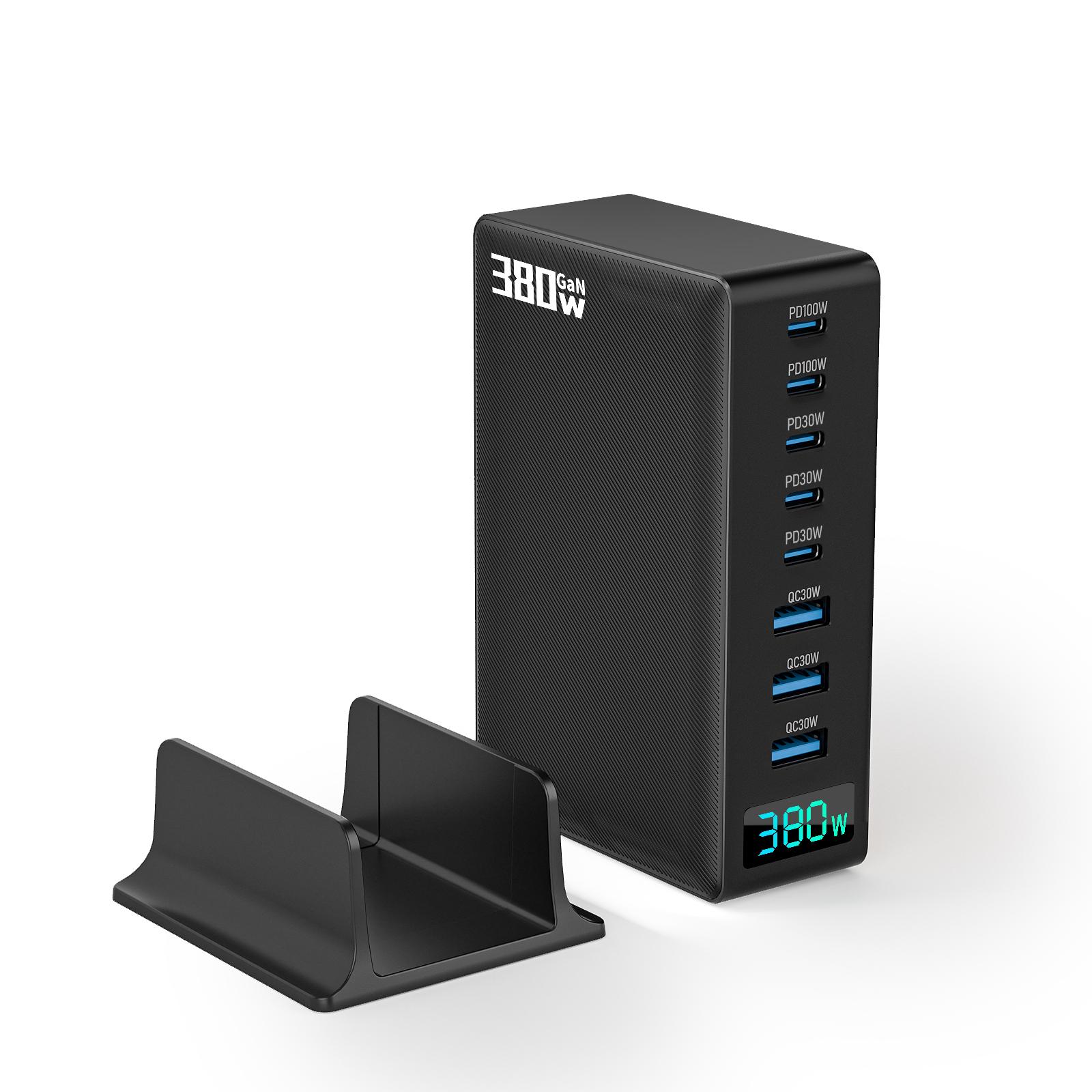 

USB Type C Fast Charging Station 380W GaN 8 Ports 100W PD Desktop Charger Compatible for IPhone Tablet Laptop UK AU EU US Plug EU чёрный