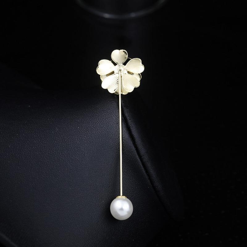 Xiaoxiangfeng One-line Brooch, Women's Camellia Pearl Brooch, Elegant Coat, Anti-exposure Pin