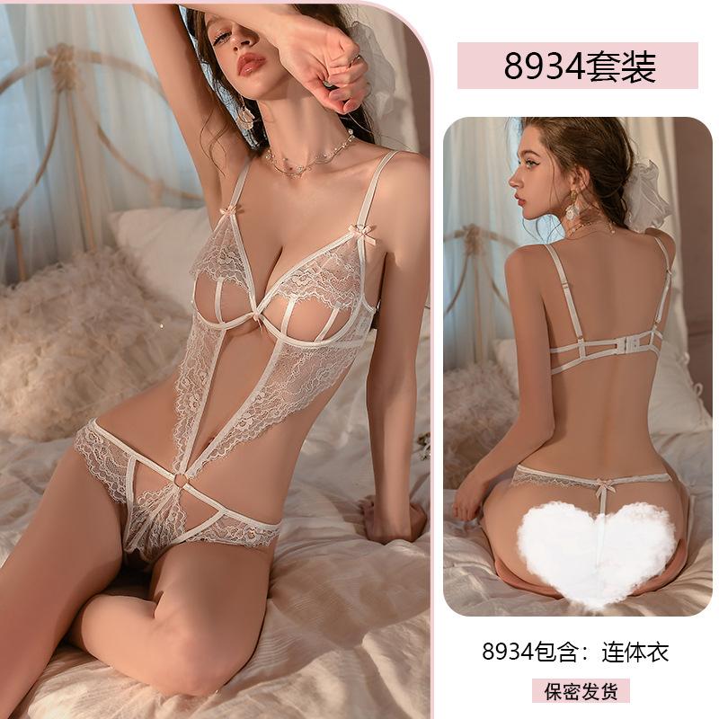 Erotic Underwear Sexy Pure Desire Lace Seductive Jumpsuit Women Hot See-Through Pajamas no-take Uniform 8934