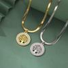 Lemegeton Zircon Tree of Life Necklace for Men Women Stainless Steel Jewelry Round Charm Lucky Accessories Party Family Gifts