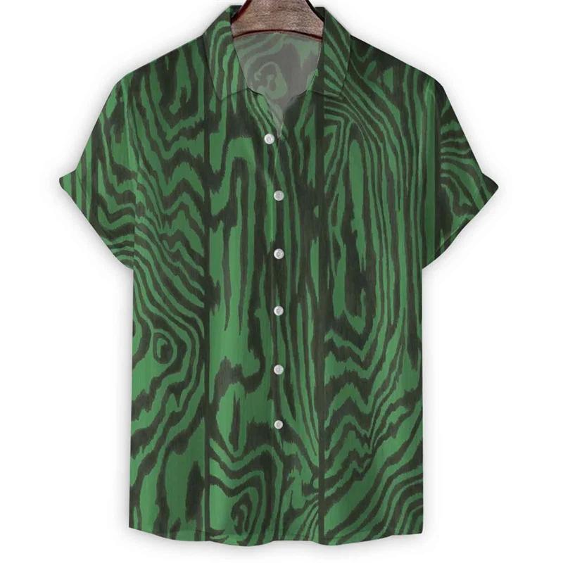 Geometric 3d Print Stripes Hawaiian Shirt for Men Summer Lapel Button Shirts Tops Street Short Sleeve Tees