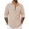 Men's Cotton Linen Shirts Casual Button Down Long Sleeve Shirt Solid Turn Down Collar Summer Beach Shirts