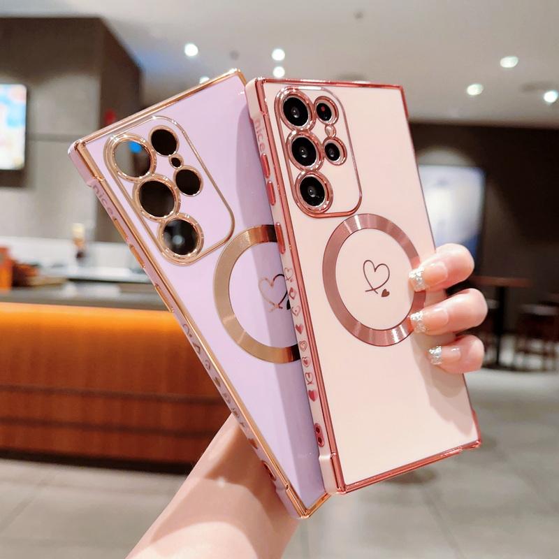 Für Samsung Galaxy S25 S24 Ultra S23 S22 Kabelloses Laden Stoßfest Love Heart Beschichtung Magnetische Hülle Abdeckung