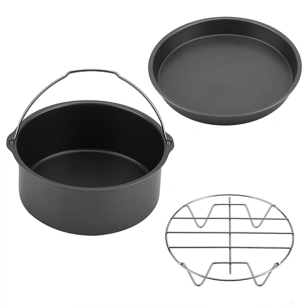 8  3 In 1 Multifunctional   Fryer Accessories Set Bread Shelf Cake Barrel Pizza Pan(Black)