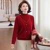 Women's Velvet Thick Coat with Half-high Collar, Winter Knit Two-piece Set for Middle-aged and Elderly Mothers