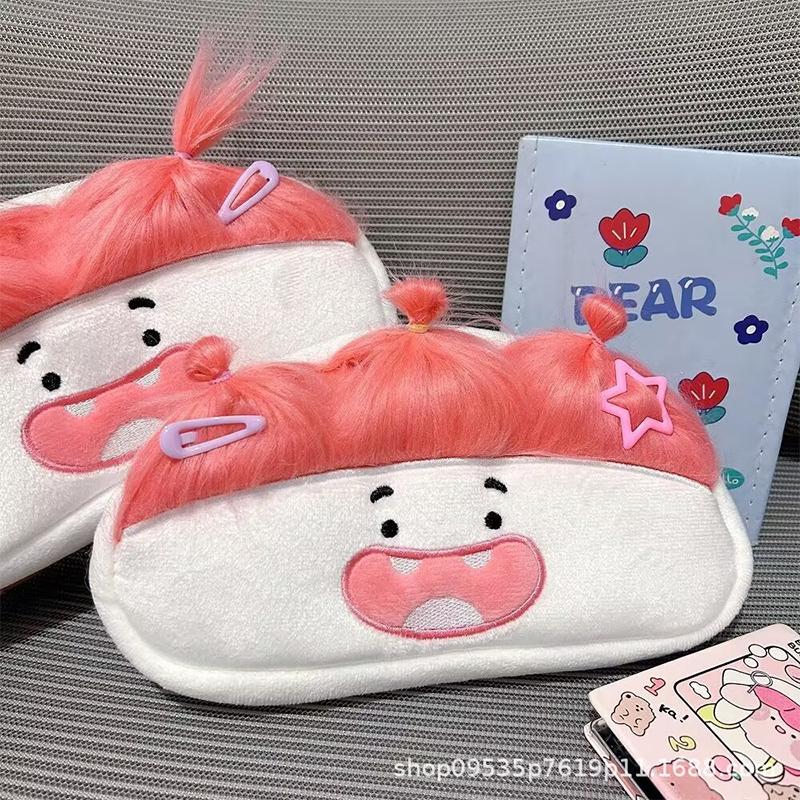 Pink Hair Funny Big Capacity Plush Pencil Bag Creative Cartoon Big Mouth Girl Pens Storage Case Portable School Stationery Gift
