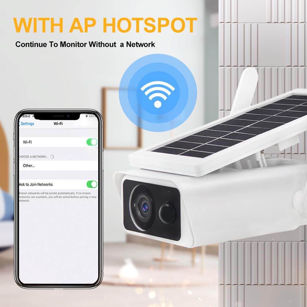 1080P vezeték nélküli HD széles látószögű napelemes IP kamera éjjellátó infravörös mozgásérzékelő otthoni kültéri vízálló Wifi megfigyelő 32/64/128G TF kártya