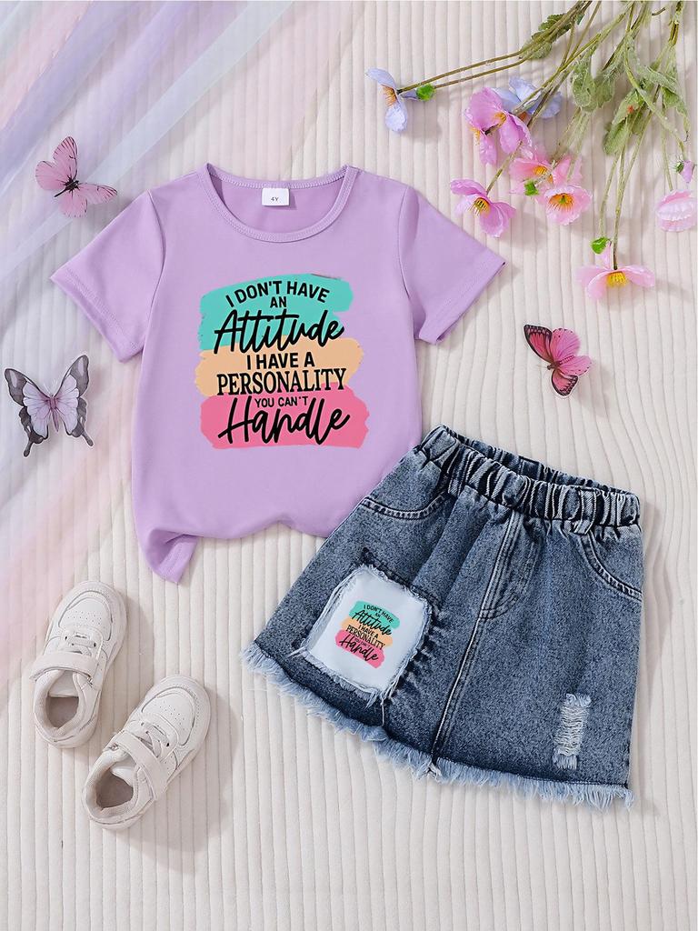 Girls' Casual Denim Skirt Sets - Stylish Children's Clothing Set