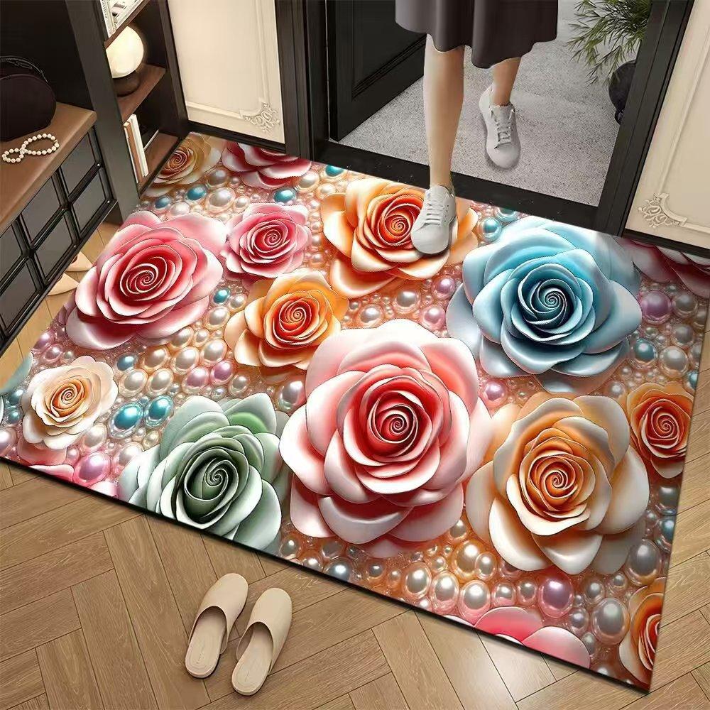 Floral Floor Mats Bathroom and Toilet Absorbent Anti Slip Floor Mats Entrance Door Mats Entrance Door Mats