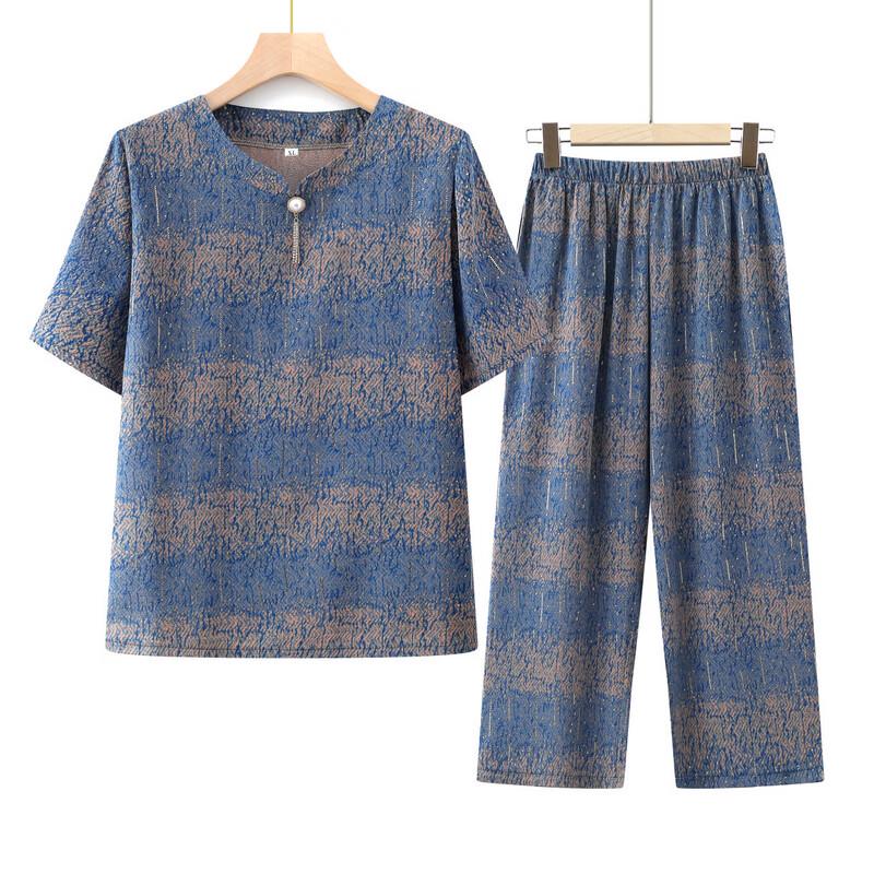 Women's Mid-Aged Summer Short Sleeve Two-Piece Set