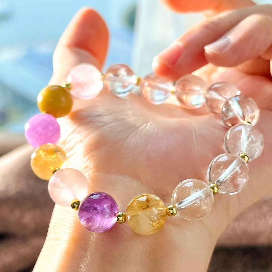 High Quality Autumn And Winter Retro Maillard Style Natural Gold Tiger S Eye Stone White Crystal Amethyst Bracelet Bracelet.