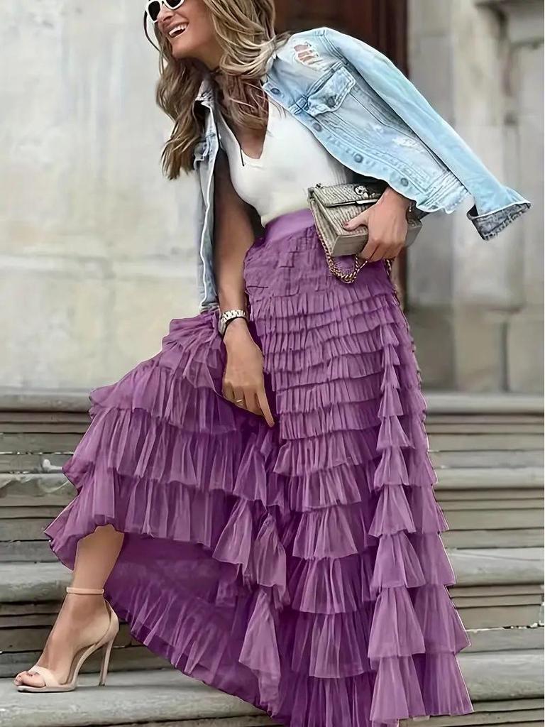 Chic 2023 Layered Cake Skirt: European & American Style Mesh for Women