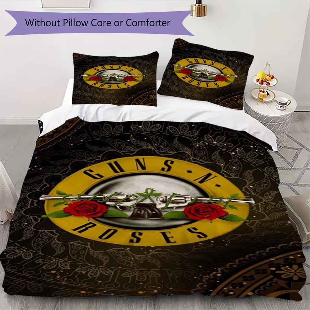 Guns N' Roses Rock Band Prints Bedding, Duvet Cover and Pillowcases, Birthday Gift (1 Duvet Cover + 2 Pillowcases, Pillow Insert Not included)JM003