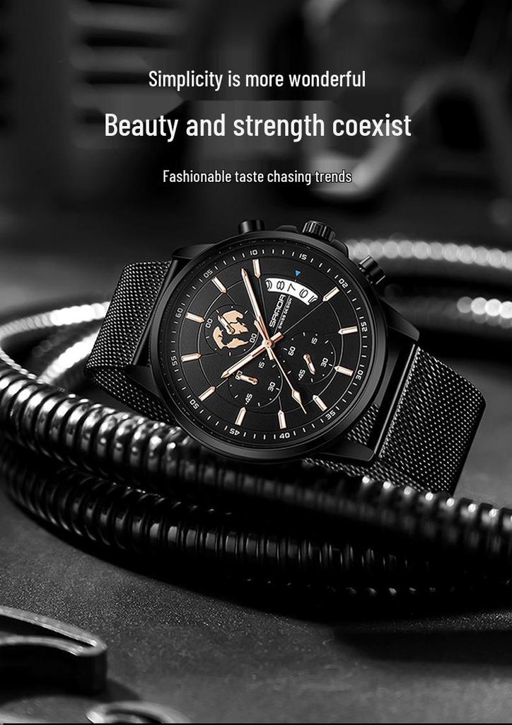 Sanda Men's Waterproof Quartz Watch with Steel Band and Calendar - Korean Edition