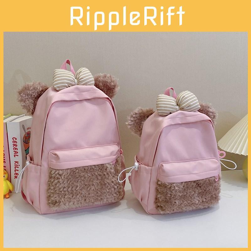 Bowknot Dog Plush Backpack With Zipper Design And Adjustable Strap Shoulder