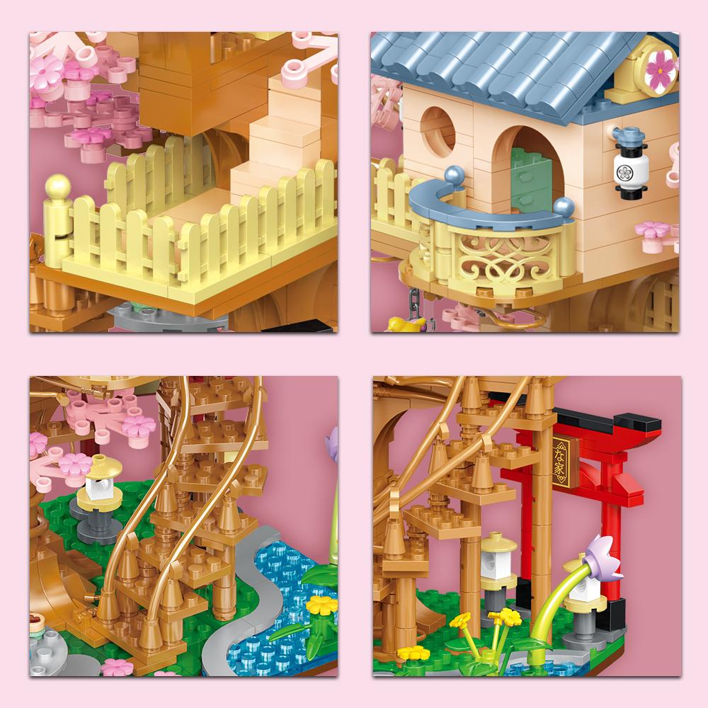 Nice! Ideas 2 In 1 Cherry Blossom Mini Romatic Tree House Building Sets for Girls Blocks Cherry Flower for Adult Birthday Gifts