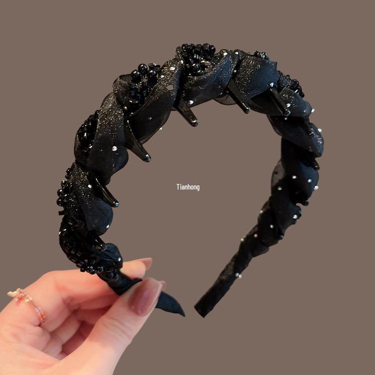 Crystal Beaded Fishtail Braid Headband with Toothed High Crown - Feminine Western Style Hair Accessory