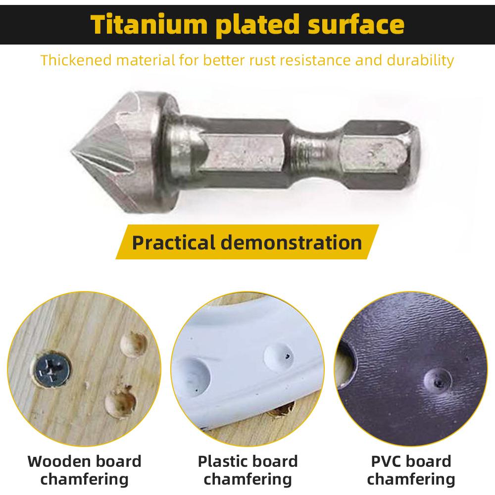 1/3 Pcs Hexagonal Shank Six-Blade Chamfering Tool - Carbon Steel Sandblasted, for Woodworking Hole Opener and Countersink