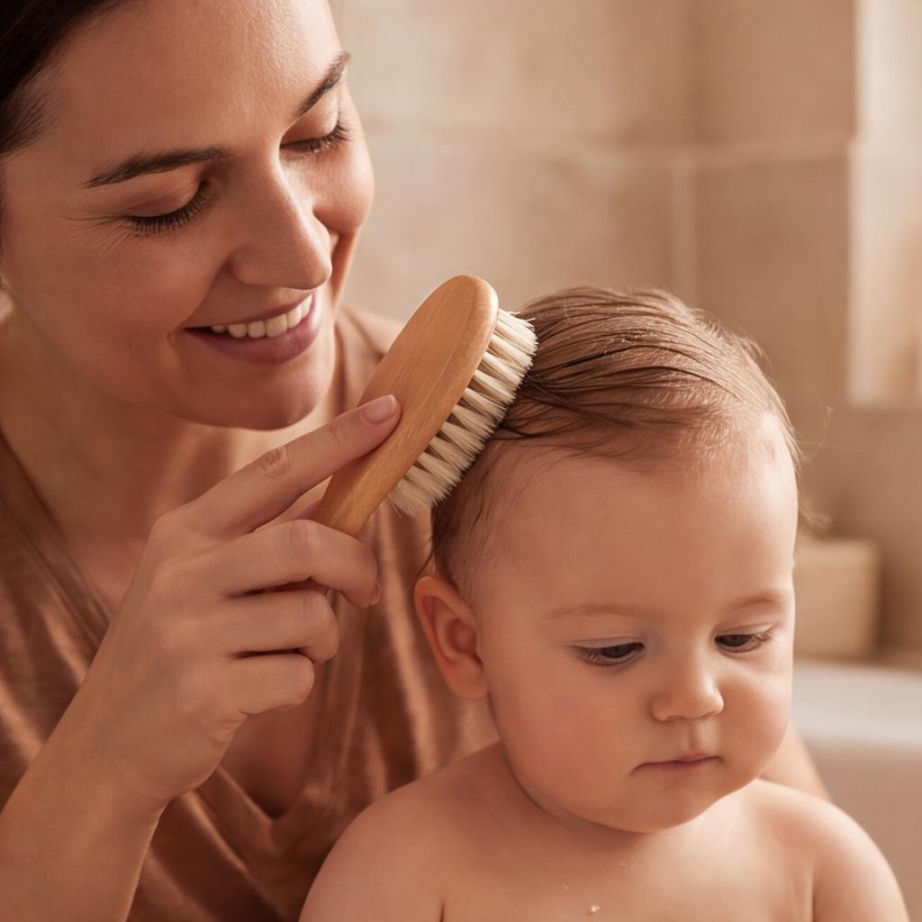 Baby Bath Brush Cradle Cap Brush Soft Wool Bristle Beech Wood Handle Shampoo Brush for Infant Scalp Care Fine-Tooth Comb Debris Cleaning Gentle Groom