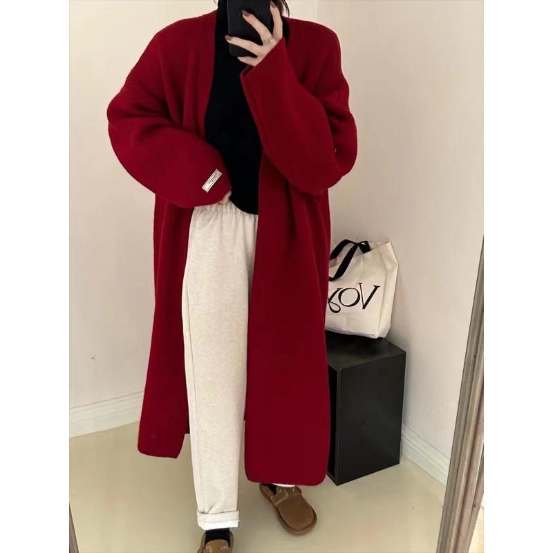 Lazy wind sweater loose knitted cardigan long cardigan jacket women's autumn and winter new thickened coat