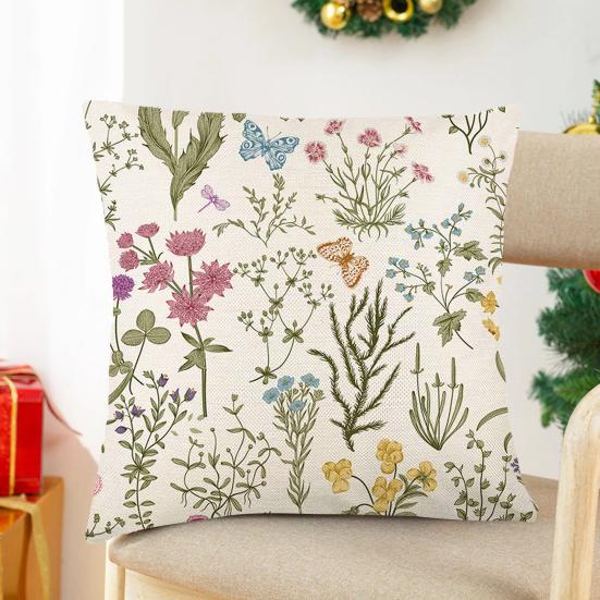 Pillowcase Spring Series Printed with Soft Hidden Zipper Fade-resistant Machine Washable Linen Cushion Cover