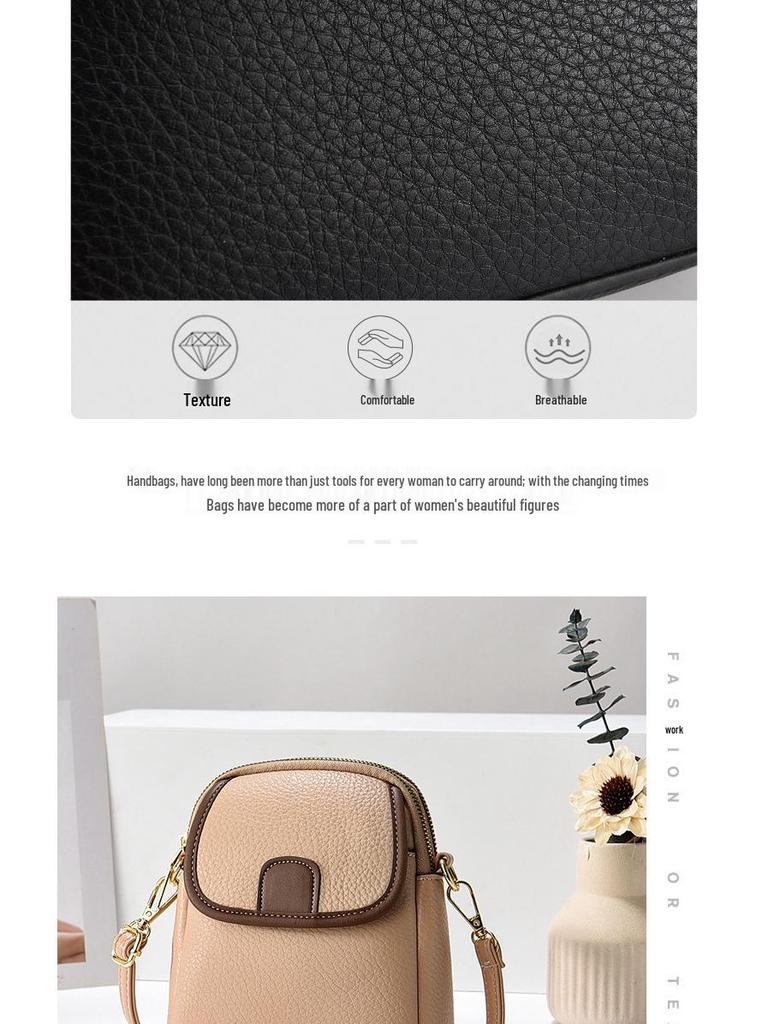 2025 Summer Korean Style Lychee Color Block Phone Crossbody Bag