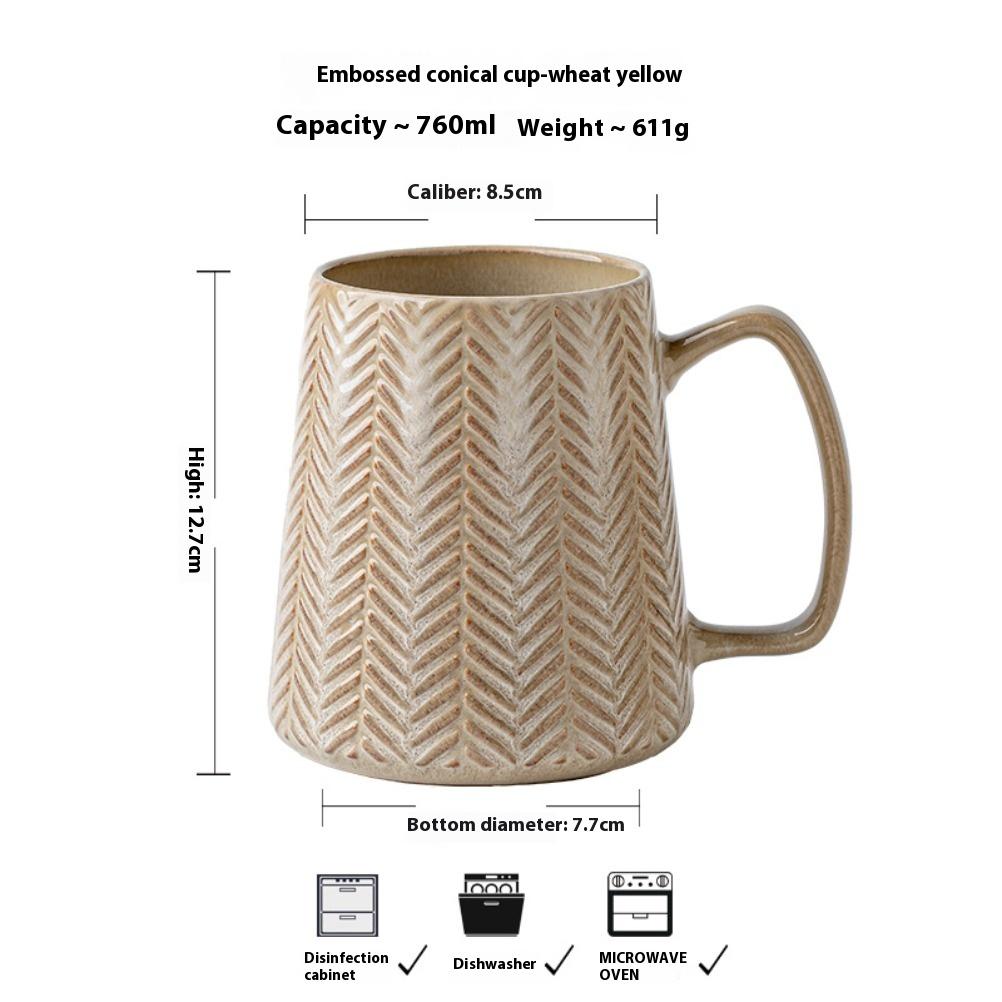 

Vintage Relief Coffee Cup 760ml High-capacity Drinkware Ceramic Mug Spoon with Lid Household Water Cups Fathers Day Gift 760ml