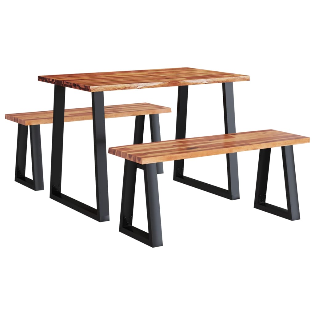 3 Piece Dining Set with Live Edge Solid Acacia Wood