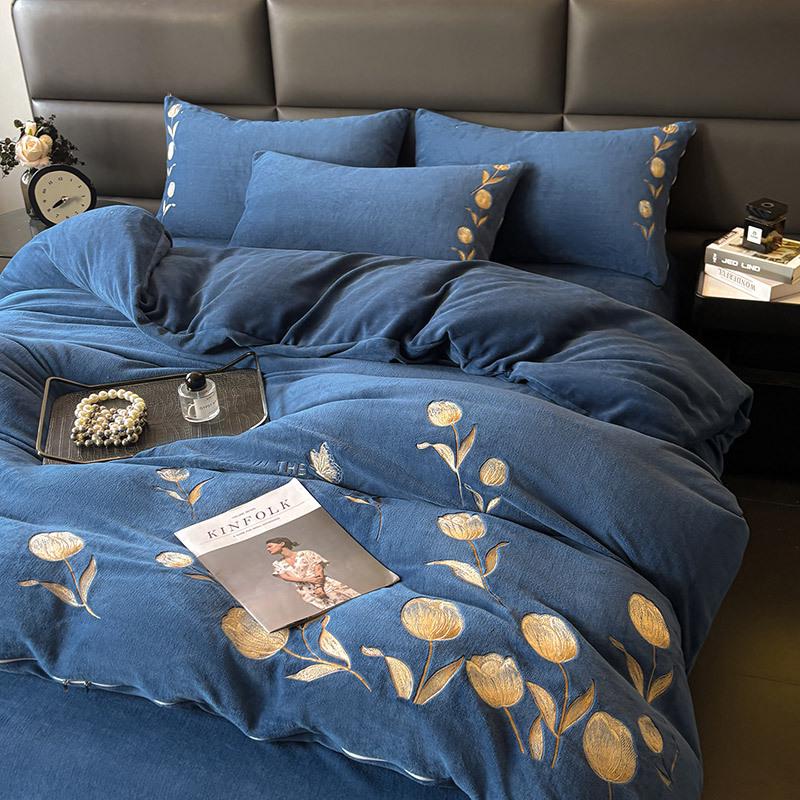 French Luxury Winter Fleece-Lined Velvet Bedding Set - Four-Piece High-Weight Double-Sided Fleece
