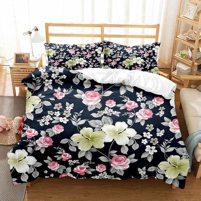 Floral Bedding Set Botanical Flower Duvet Cover Queen Soft Boho Rose Flowers Leaves Print Comforter Cover For Teens Adults Decor