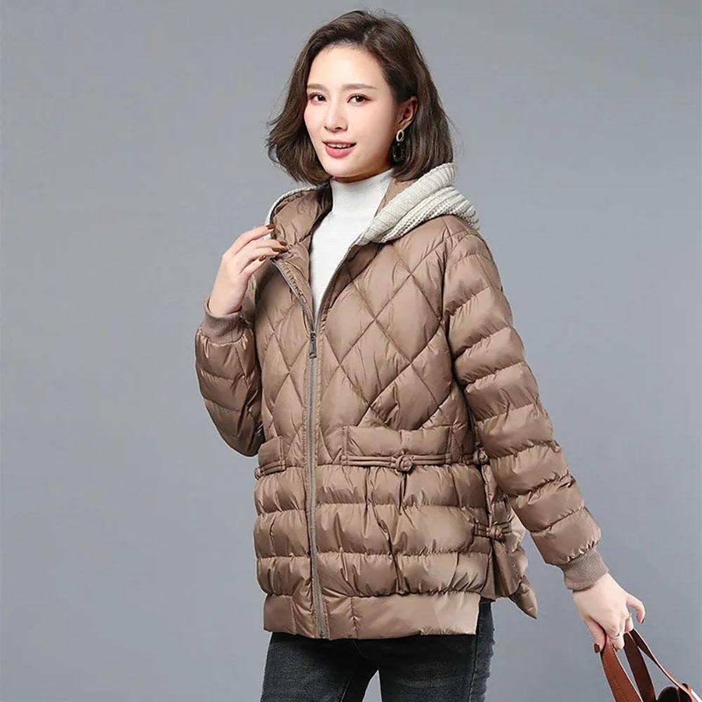Korean Hooded Angular Grid Parkas Outwear Female Fashion Cotton Padded Coat Winter Ladies Long Sleeves Down Cotton Overcoat
