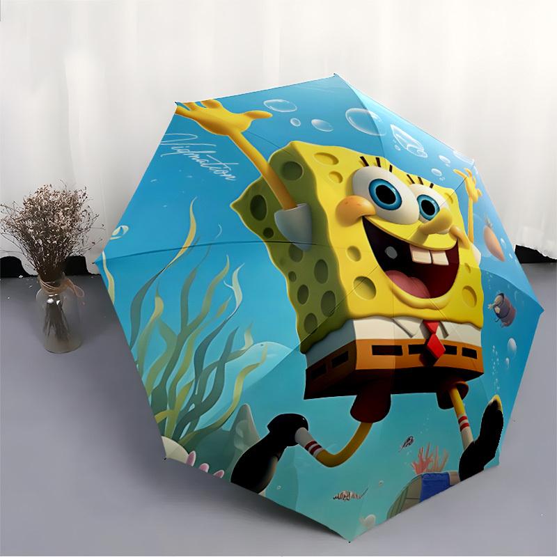 1pc SpongeBob SeaWorld Self-Folding Umbrella, 8-Bone Compact Travel Umbrella, Durable Plastic And Iron Frame089