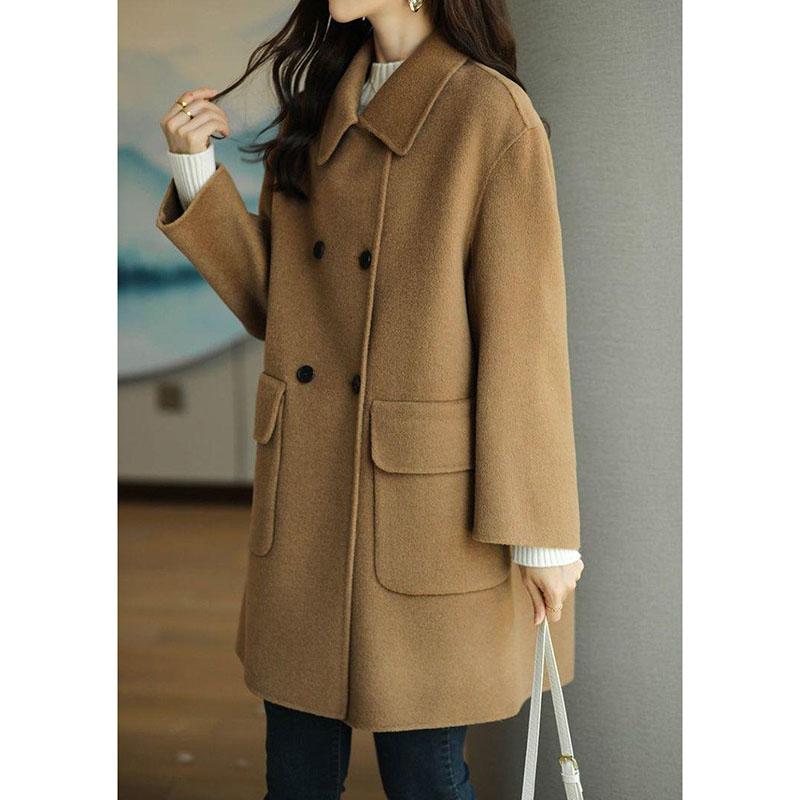 Elegant Tweed Coats Women Mid-length Woolen Coats Office Lady Autumn Winter Korean Style Solid Loose Warm Thick Jackets