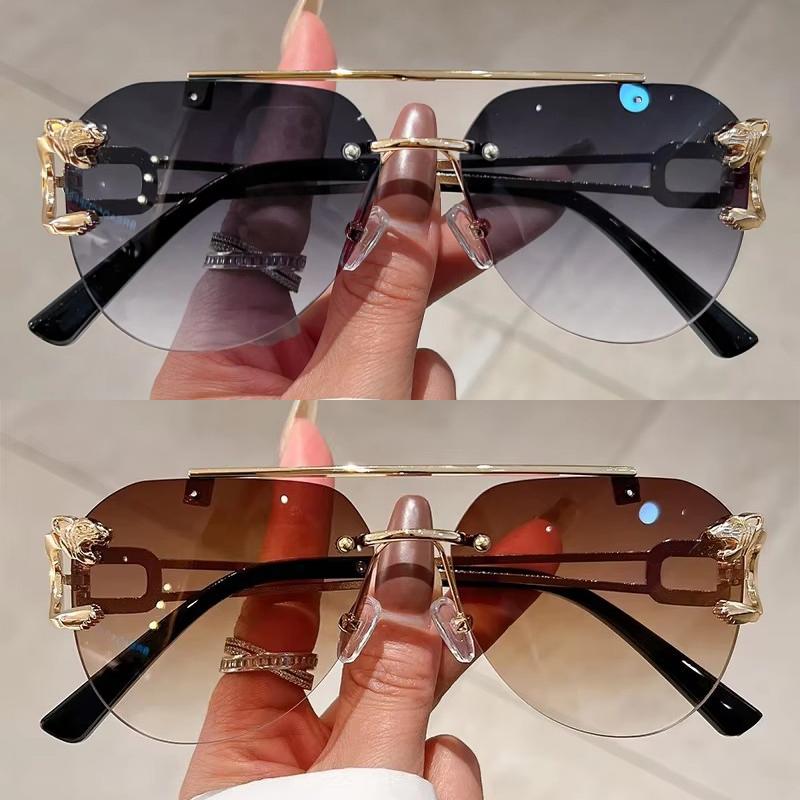 2 Pairs Per Set Rimless Pilot Sunglasses Fashion Gradient Double Bridge Sun Glasses Trendy Luxury Brand Designer Outdoor Shades