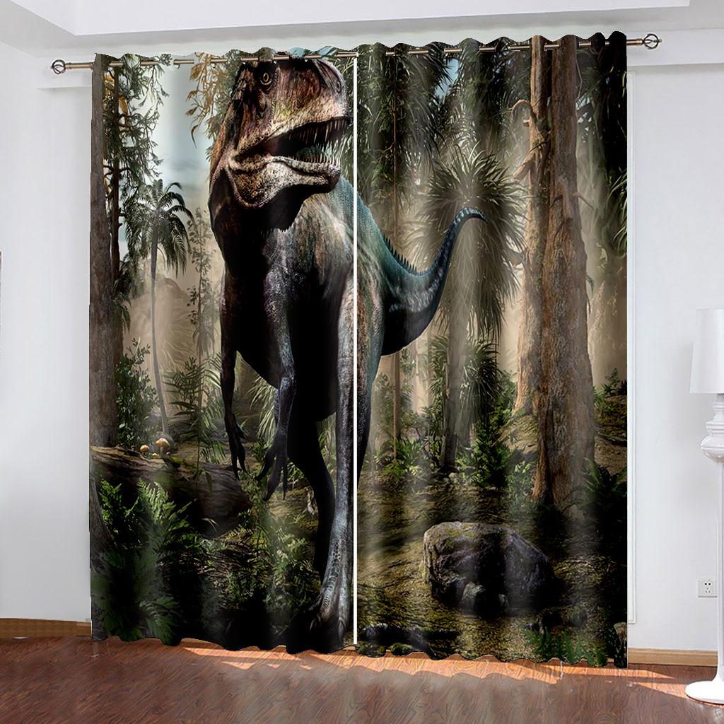 3D Ferocious Tyrannosaurus Rex Series Luxury Sunshade Curtains Living Room Bedroom Home Decoration 2 Pieces of Hooks Pierced