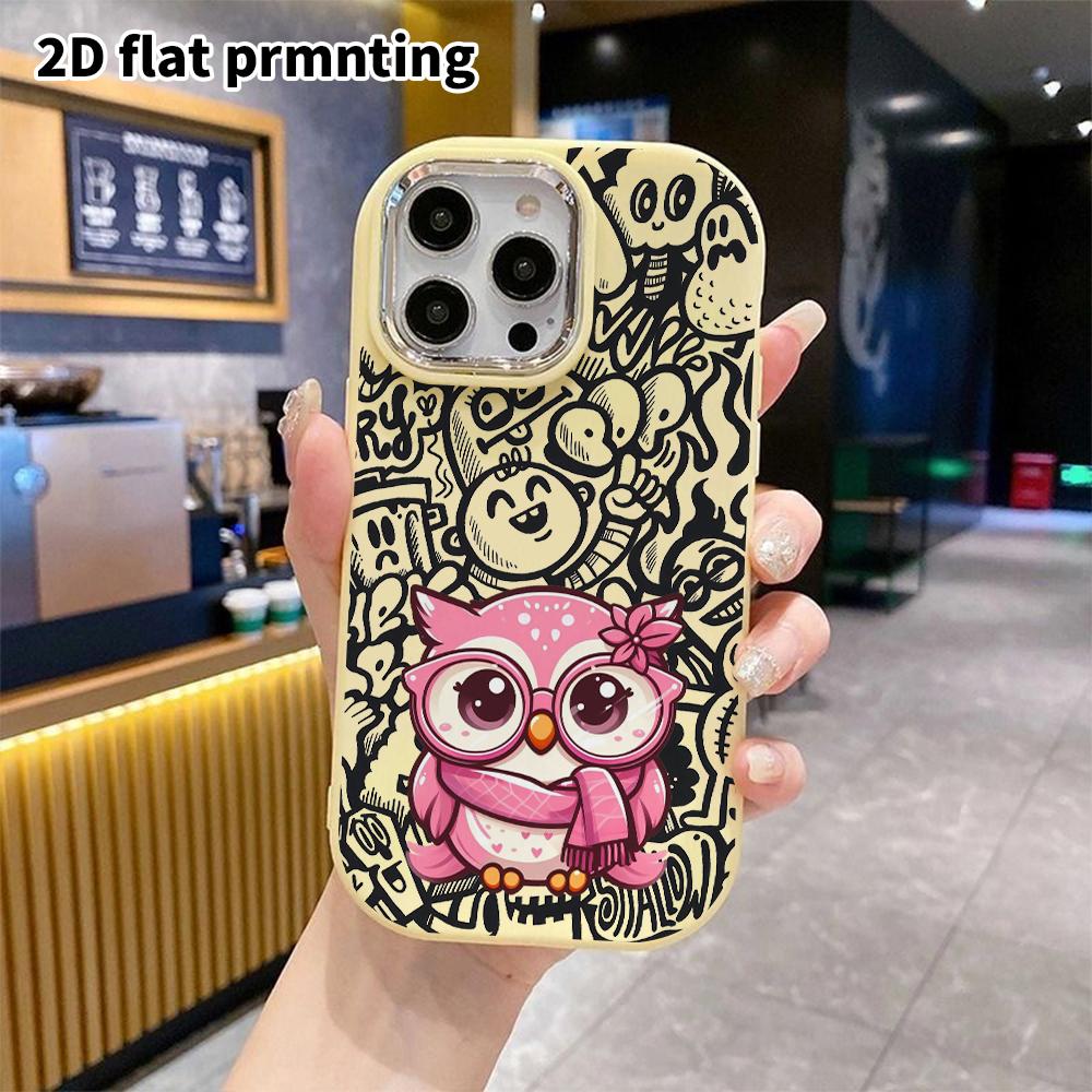 Phone Case: 2D Flat Design Suitable for iPhone 18 17 16 15 14 13 Pro Cases, Couple Style, Pink Owl, Christmas and Halloween Gift