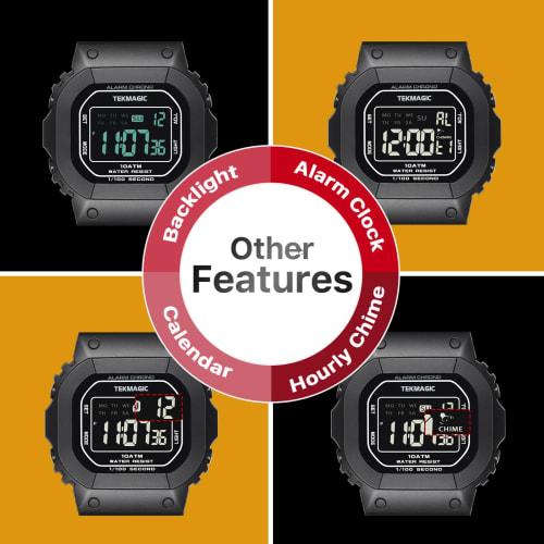 10 ATM Water Resistant Sports Watch for Swimming and Diving, with Alarm Clock, Stopwatch, Timer, Dual Time, Calendar, and 12-hour and 24-hour Format S