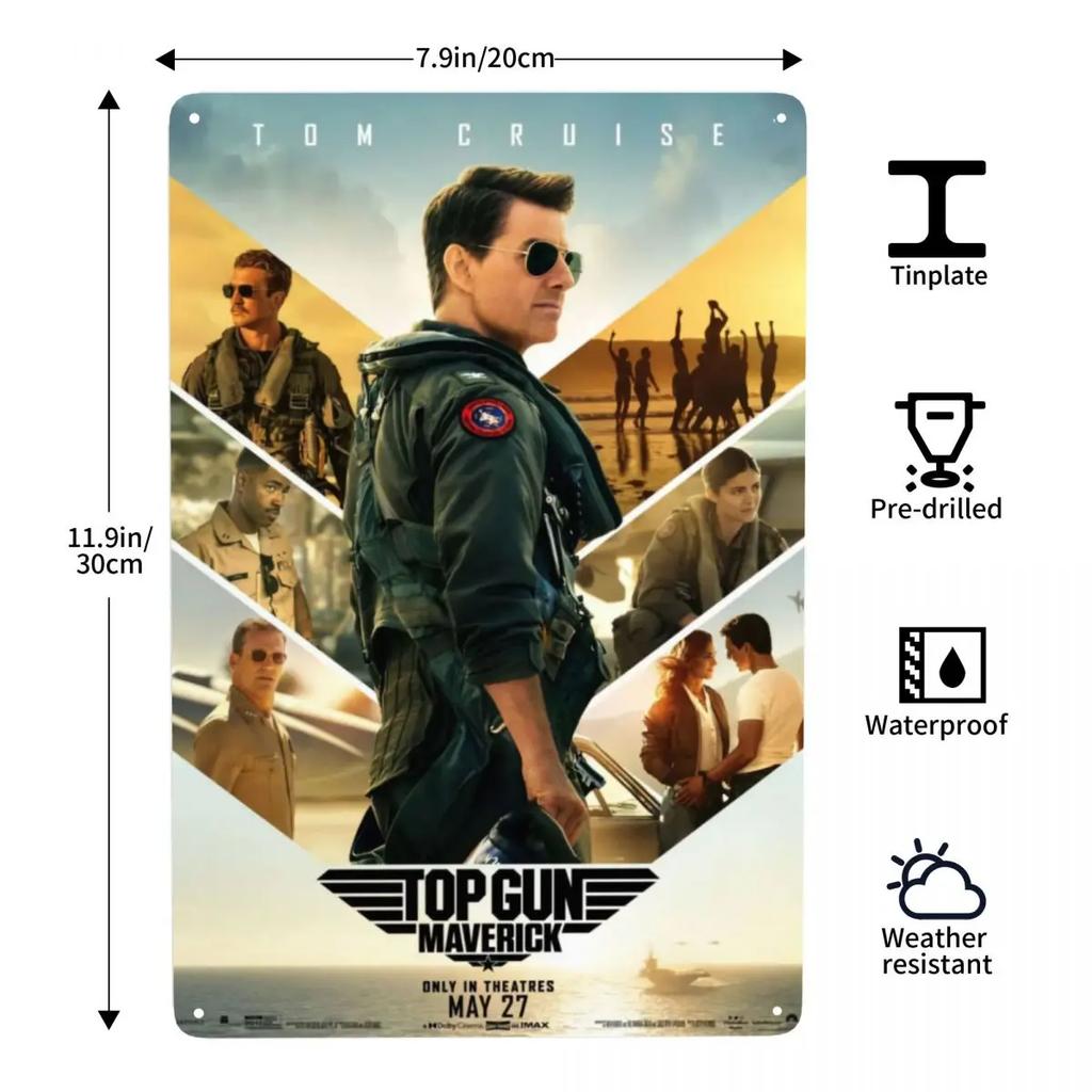 Retro Top Gun Maverick Tom Cruise TV Film Metalen Blikken Bord Rechthoek Aangepaste Borden Plaque Pub Café Tuin Muurkunst Decor
