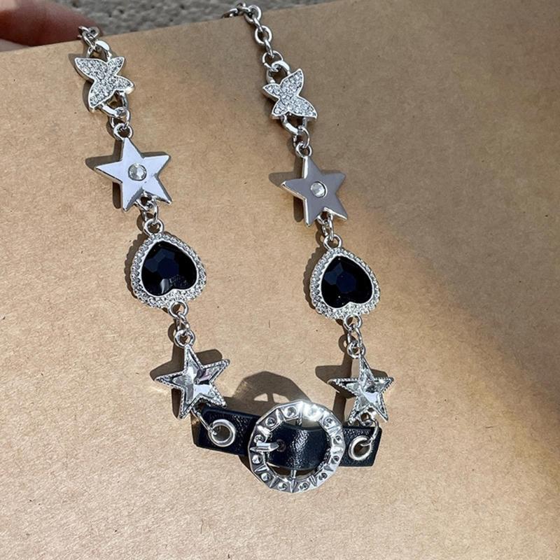Herz Stern Strass Stein Halskette Kette Süß Cool Schlüsselbein Kette Halskette Schmuck Punk Choker Einzigartiger Anhänger Halskette