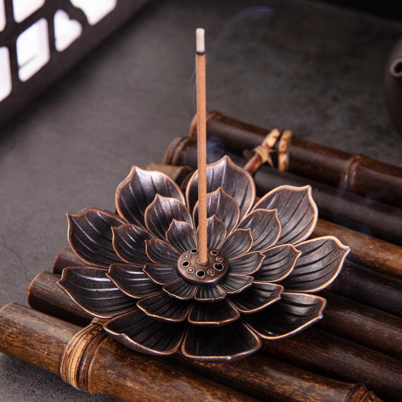 New 1PC Alloy Incense Burner Stick Holder Plate Buddhism Lotus Censer Bronze Nasturtium Incense Burner