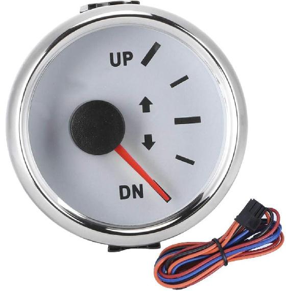 Trim Gauge Boat 52mm/2in UP-DN Boat Marine Trim Gauge 0-190ohm Trim Tilt Indicator Red Backlight(Silver frame on white) for trim gauge for boat
